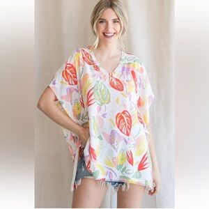 Jodifl palm leaves tropical kaftan tunic top